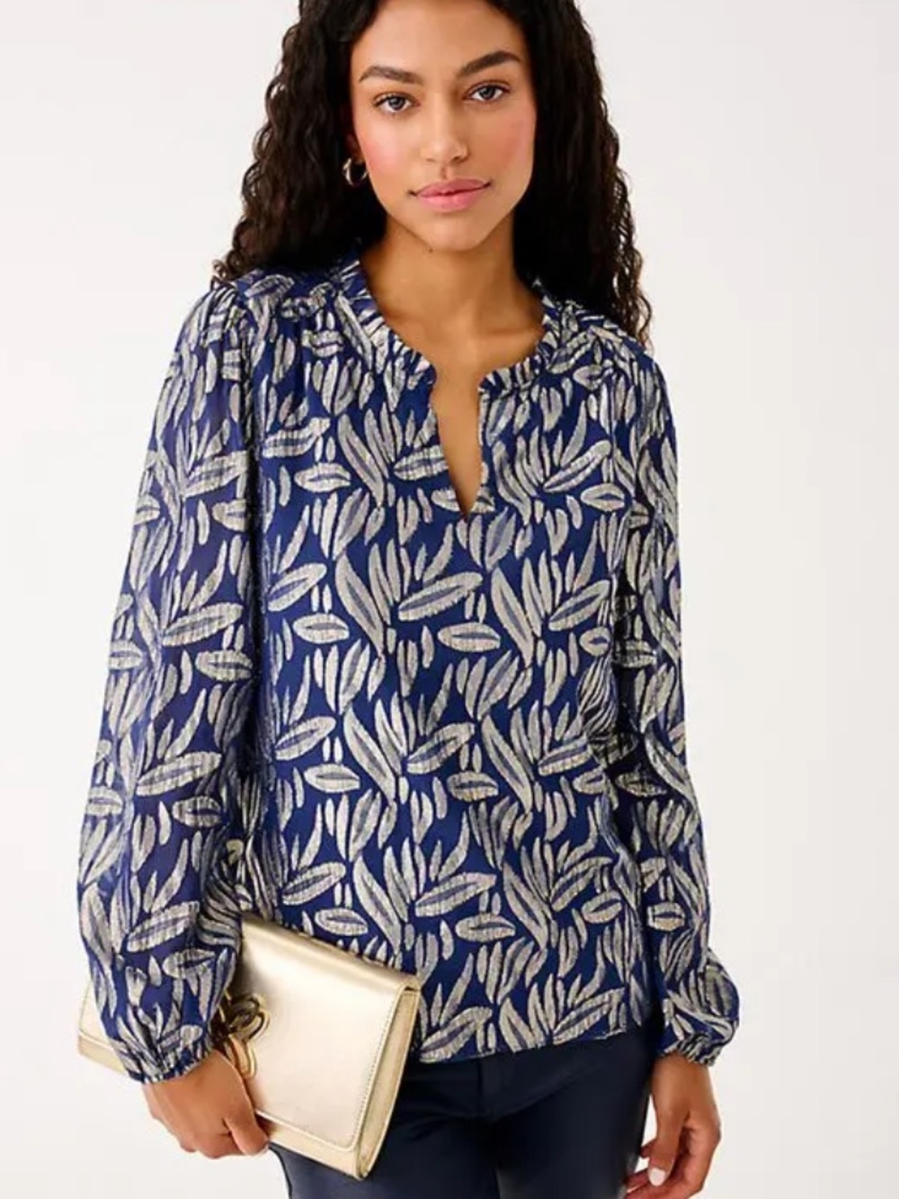 NWT Lilly Pulitzer Giana Long Sleeve Silk Top Blouse in Navy Blue size XL